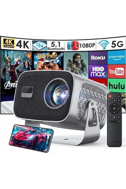 جهاز عرض ذكي صغير HY320 بدقة 1080P يدعم 4K، مع واي فاي 6 وبلوتوث 5.4، 1000 ANSI مع تركيز تلقائي وتجنب العوائق