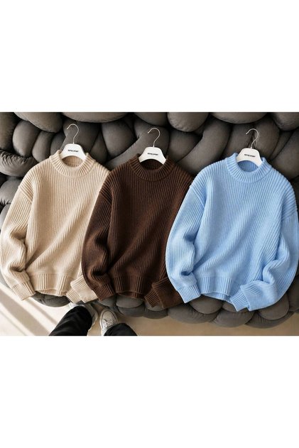 Men's 3-Piece Crew Neck Oversize Knitwear Sweater Soft Knitted Sweater