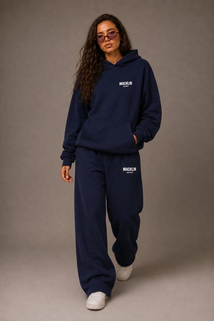 Unisex Women's and Men's Minimal Text Printed Oversize 3 Thread Hooded Sweatshirt and Baggy Sweatpants