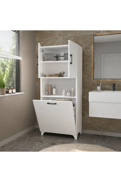 Dulap multifunctional pentru baie sau bucatarie, cu spatiu pentru cos de rufe, 60 x 33,8 x 153,6 cm