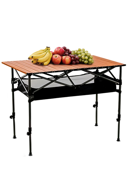 Foldable camping table, outdoor rolling folding table, ultra-lightweight and portable, made of carbon steel, suitable for 4-6 people for camping, picnics, barbecues, and parties.