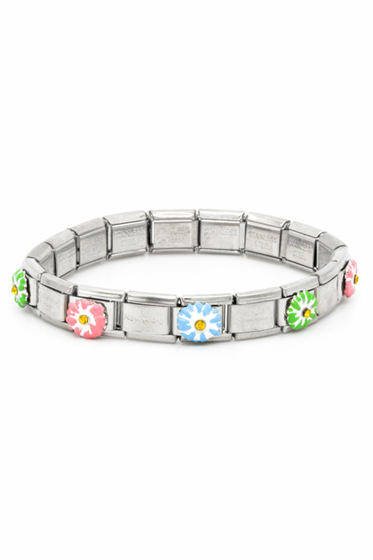 Steel Charm Bracelet, Colorful Floral Model