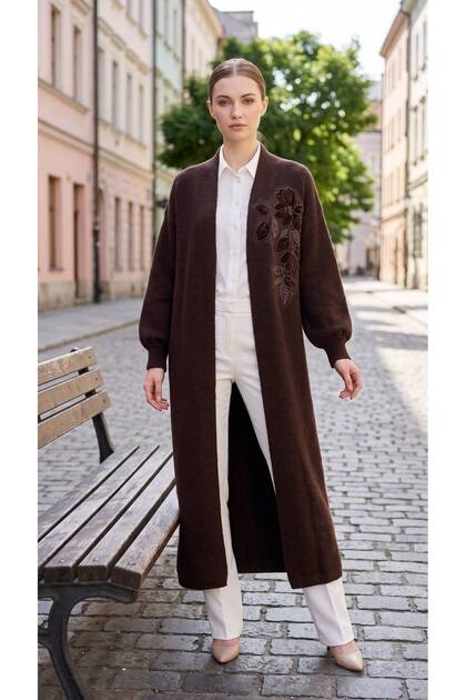 MODA ANGORA,UZUN,BONCUK APLİKELİ UZUN HIRKA(130CM)