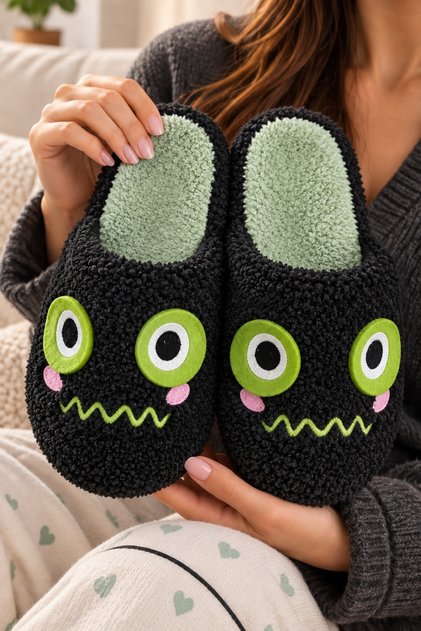 Women's Cute Face Design, Boucle, Plush House Slippers