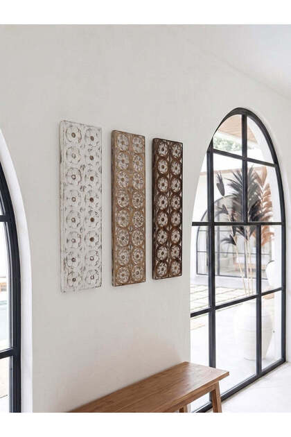 Flores Ahşap Duvar Dekoru Dikdörtgen Çiçek Desenli I 50 x 13 cm - Koyu Kahve Renk