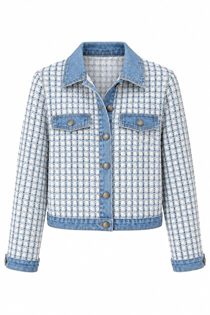 Denim Detaylı Tüvit Ceket Mavi
