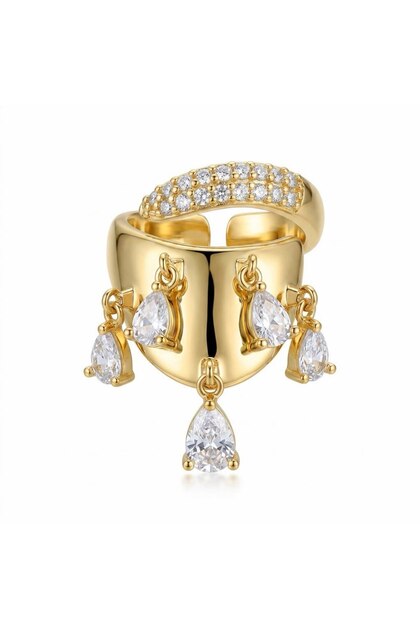 Gold Zirkon Taşlı Vip Yüzük