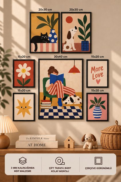 7-Piece Frame-Looking Modern Painting Set | Living Room, Office, Kitchen and Study Room Wall Decoration