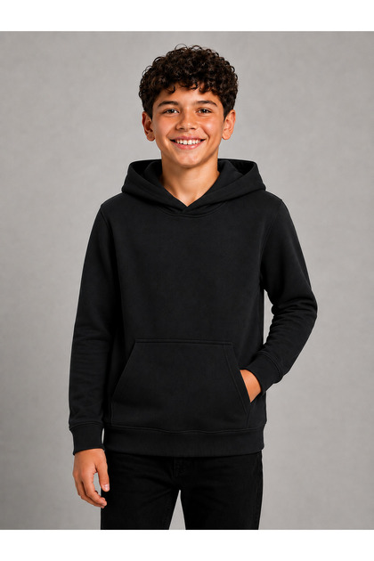 Unisex Children's Black 100% Cotton Sweatshirt 3-Ply Fabric Without Shardons (4-Season)