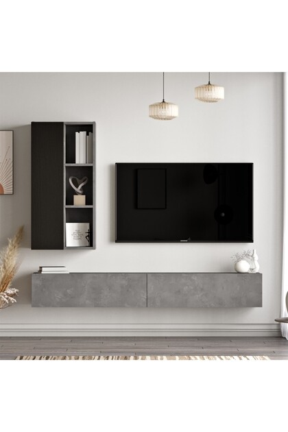 Arya Tv Ünitesi Kitaplık 175cm Beton-Siyah ARY10-RL