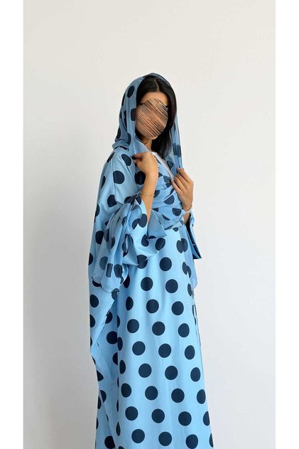 MWT2094 - Blue Polka Dot Abaya | عباية منقطة سماوي