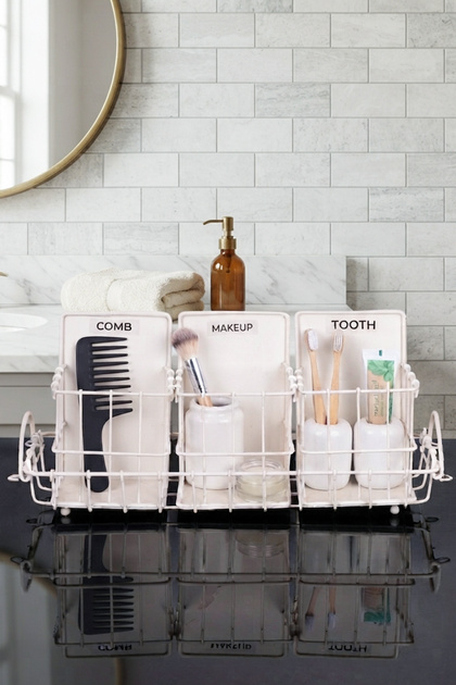 Cremma Countertop Multi-Compartment Metal Bathroom Organizer 4 Piece Bathroom Organizer Makeup Toothbrush Multi-Purpose Organizer