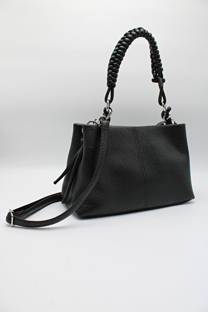Women's Black Knitted Strap Lined Zipper Closure Crossbody Hand, Arm and Shoulder Bag