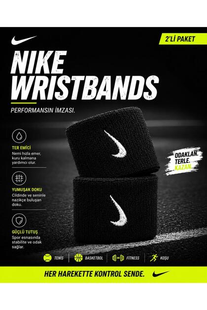 Swoosh Wristbands 2 Unisex Siyah Antrenman Havlu Bileklik