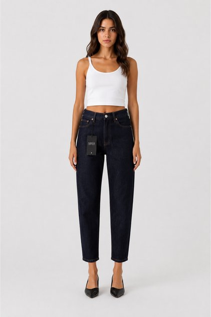 MOMMY - KADIN LACIVERT RELAX MOM FIT DENIM PANTOLON