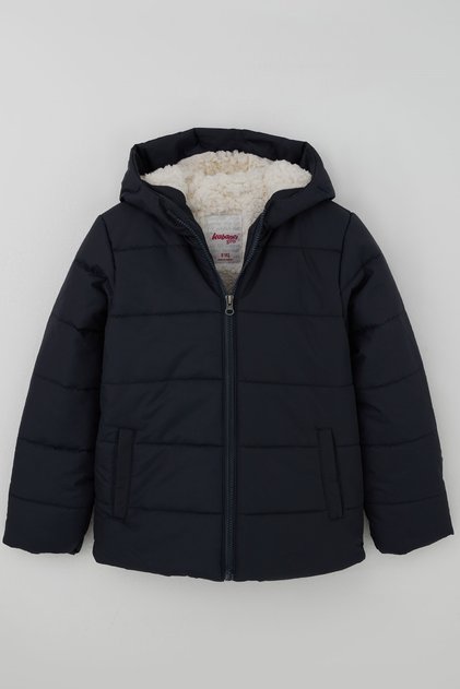 Kız Çocuk Mont İç Kısmı Peluş Kapüşonlu Fermuarlı 6-9 Yaş , Lacivert