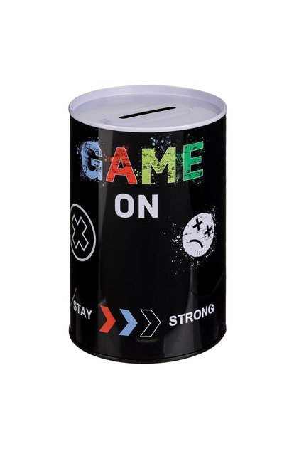 Pusculita Metalica Neagra cu Model Gamer Control Ø8x12.5cm - Pusculite Metalice Copii, Jucarii