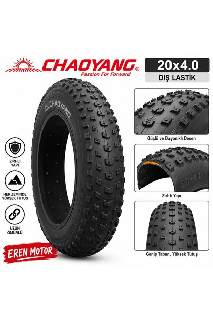 20x4.00 Fat Bike Dış Lastik Zırhlı 20 Jant Elektrikli Bisiklet Lastiği Siyah