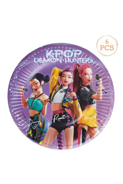 Farfurii de carton pentru petrecere, lila, cu model K-POP Demon Hunters, 19,5 cm, 6 bucăți