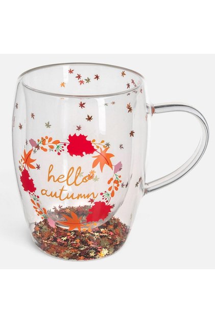 Cana de Toamna din Sticla cu Perete Dublu si Confetti 320ml - Cani, Decor Casa