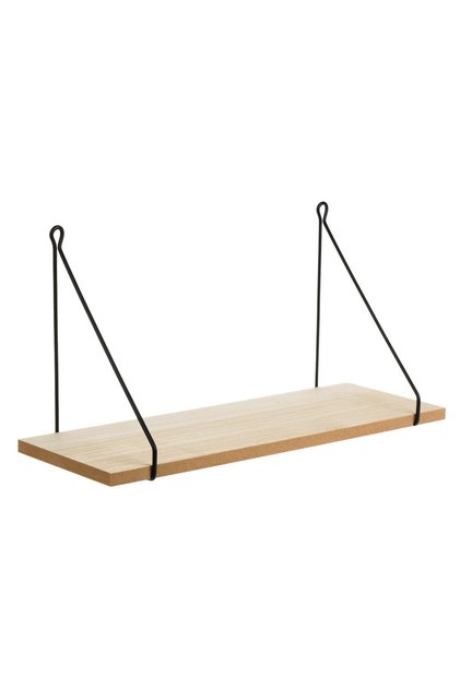 Raft suspendat decorativ cu suport metalic, MDF culoare naturala, 40x15x20 cm, pentru perete
