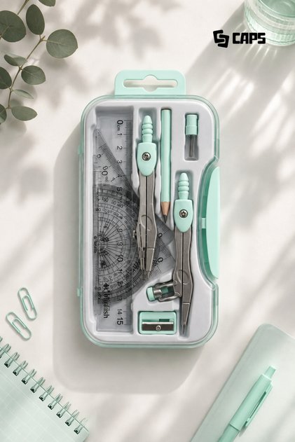 Pastel Renkli & Kutulu Pergel ve Geometrik Ölçüm Seti