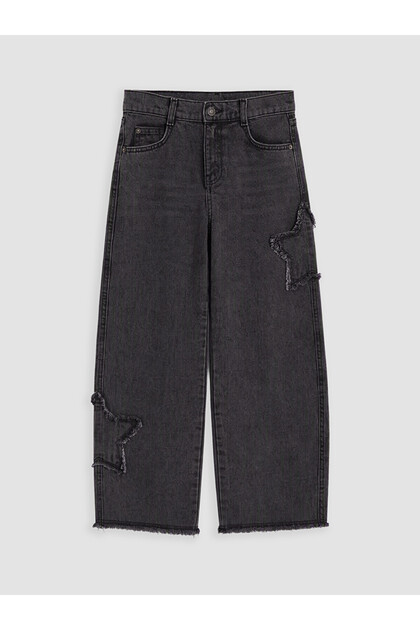Peak New Season Black Wideleg Embroidered Girls' Jean Pants