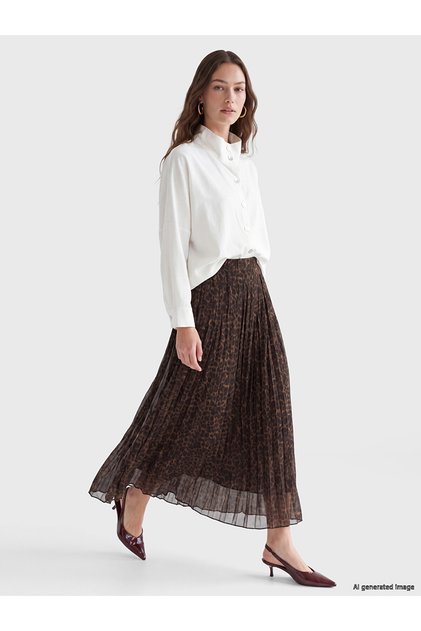Alita City Lcw Modest Brown Leopard Long Women's Skirt with a Difference