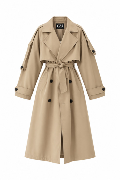 New Season Women's Belt Detailed Buttoned Double Breasted Collar Short Trench Coat