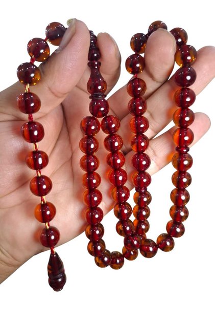 Original Fire Amber 11 mm Cekke Signed 45 Habbe Daily Use Prayer Beads