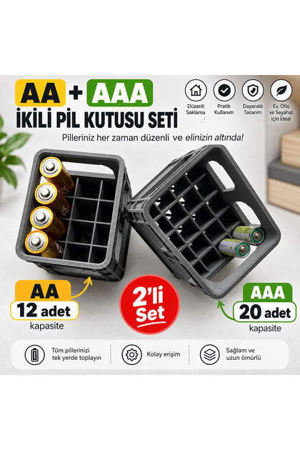 2'li Set AA ve AAA Pil Kutusu - Çekmece İçi Organizer Mini Kasa Pil Düzenleyici Tutucu
