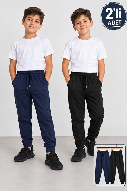 2-Pack Plain Black Navy Blue Unisex Sweatpants
