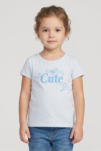 Toddlers Girl Short Sleeve Graphic Print Top, Pale Blue
