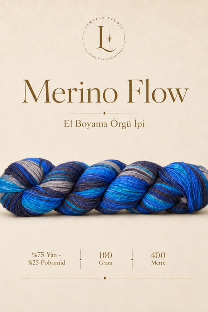 Merino Flow Premium Hand Dyeing 75% Wool 25% Polyamide Knitting Yarn 100 Gr 400 m