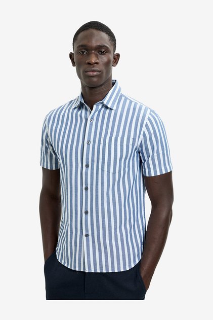Short Sleeve Cotton Blue Striped Shirt