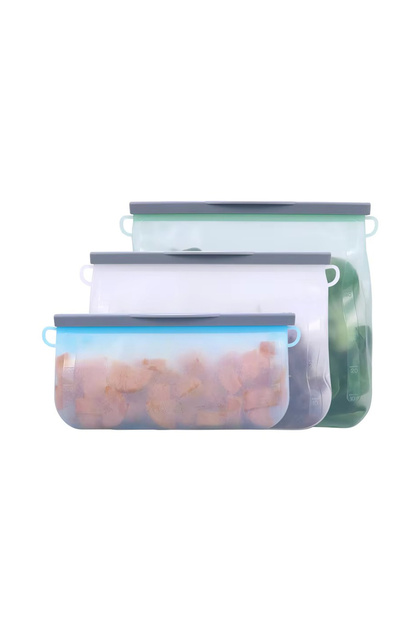 Reusable Silicone Food Storage Bags Set of 3, 500ml 1000ml 1500ml, Leak-Proof Zip Seal, Food Grade Silicone, Lightweight & Durable, Light Blue