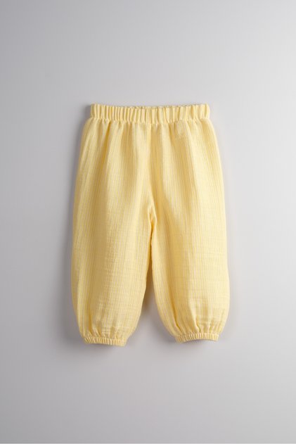 100% Cotton Muslin Fabric Baby Girl and Child Loose Fit Pants (Striped Yellow)