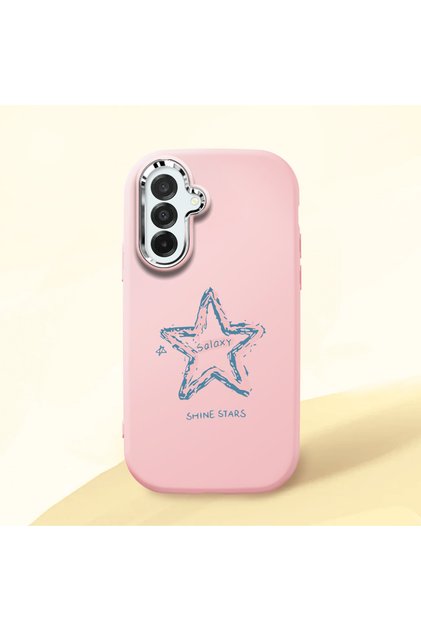 Samsung Galaxy A26 Compatible Shock-Absorbing Camera Protected Pink Silicone Case Star Pattern