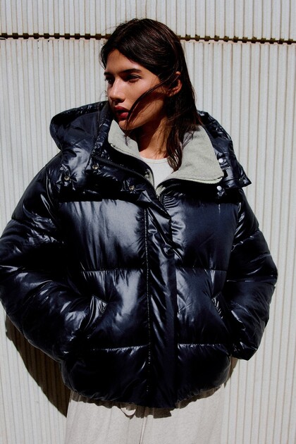 Oversize kapüşonlu şişme ceket