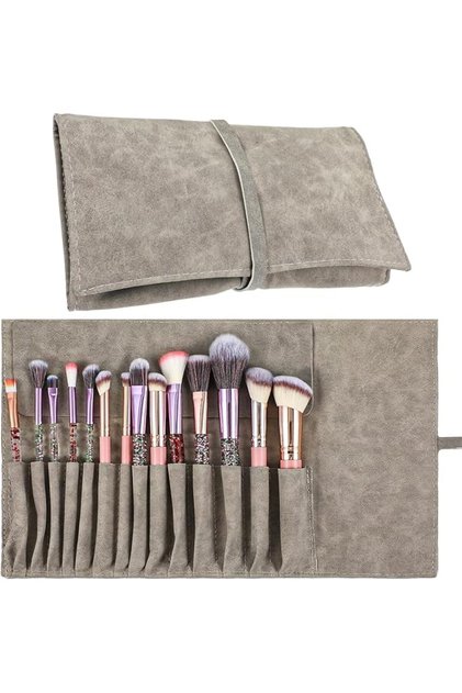 Makeup Brush Organizer Bag, Foldable Makeup Brush Bag, Made of Pu Leather and Features a Strap, Organizer