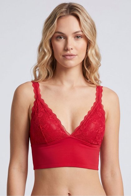 Women's Red Lace V-Neck Strapless Bralette