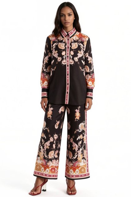 Msn Floral Patterned Shirt Collar Set