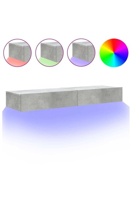 Comode TV cu lumini LED, 2 buc., gri beton, 60x35x15,5 cm
