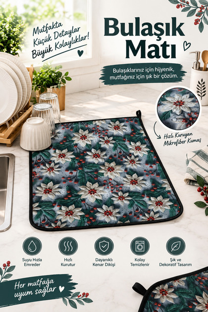 Süper Emici Bulaşık Matı Kurulama Matı 45x36cm Tezgah Üzeri Desenli Mat