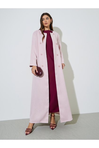 Light Pink Textured Button Details Abaya