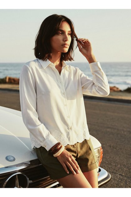 Youth Lyocell Shirt with Floral Embroidery