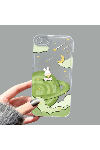 iPhone 7/8/Se 2020 2022 Compatible Transparent Silicone Case Starry Sky Cute Rabbit Pattern Camera Protected Anti-Knock