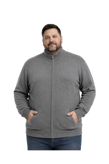 Men's Large Size Smoked Basic Pocketed Knitwear Cardigan 3Xl-4Xl-5Xl-6Xl