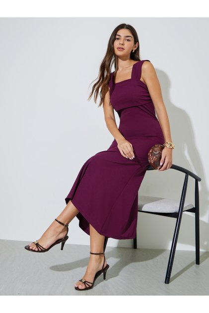 Purple Solid Sleeveless Mermaid Maxi Dress