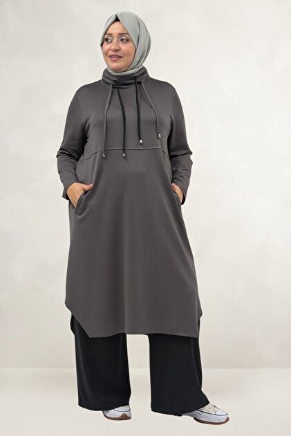 68097 Large Size Modal Tunic with Double Cord Detail - Anthracite